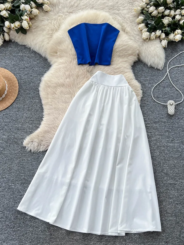

Summer Commute Sle High Waist Versatile Tank Top Midi Skirt Two Piece Set Women's Faion Ensemble Slimming Effect