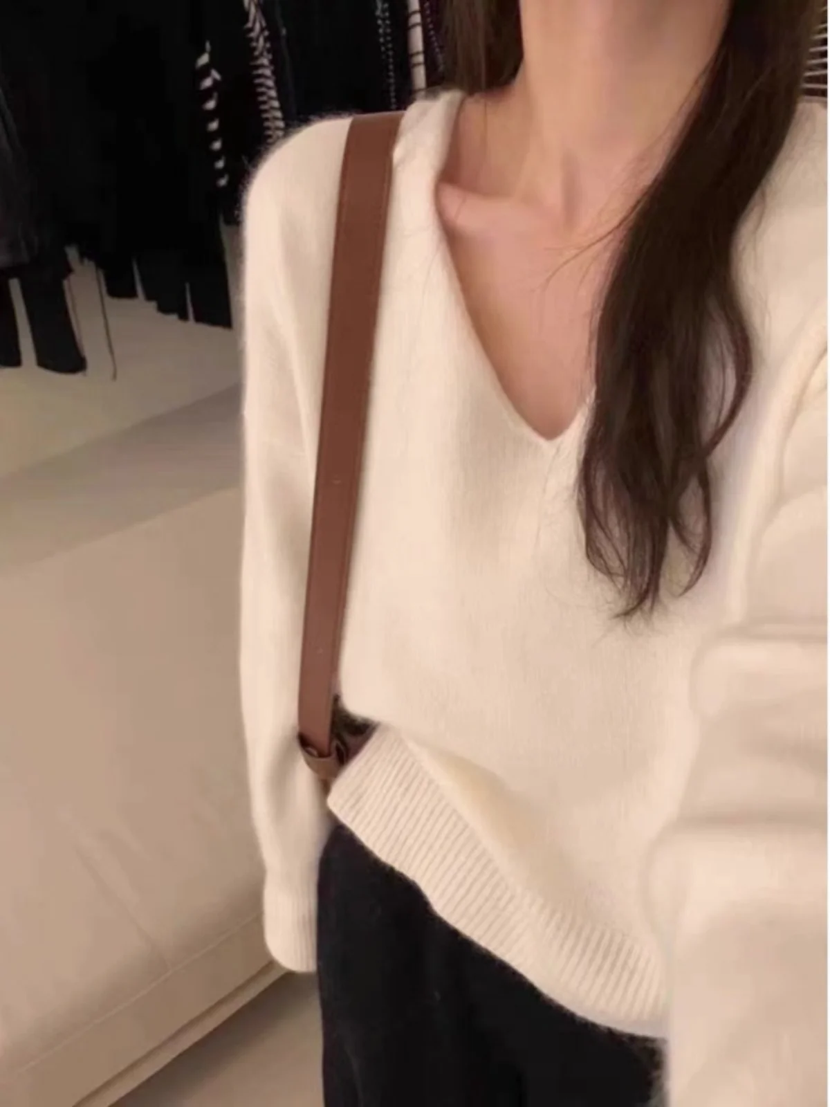 سترة محبوكة فضفاضة بياقة على شكل V من فرو الراكون الوردي الحلو، ملابس نسائية جديدة للربيع والخريف، ملابس محبوكة مريحة للارتدا...