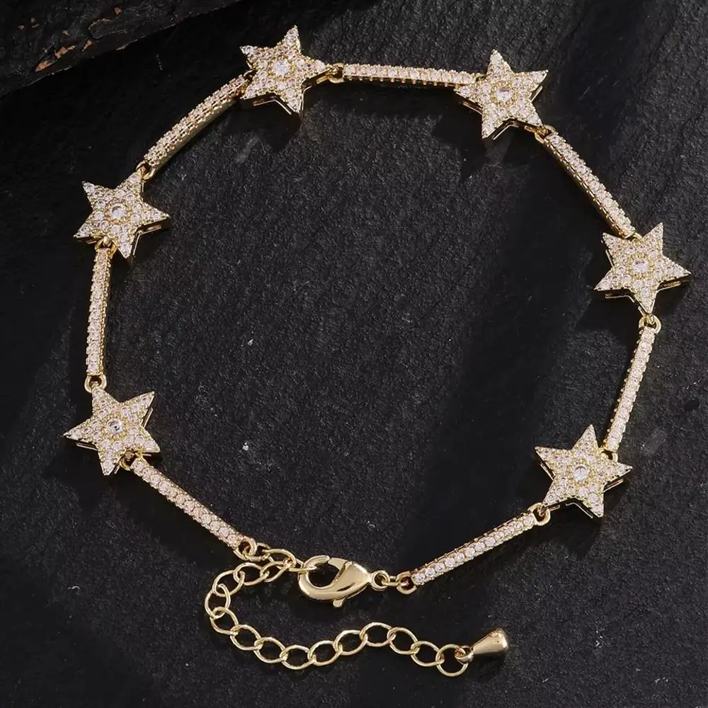 1Pcs 5 Colors Five-pointed Star Charm Bracelet Cubic Zirconia Stones Copper Turquoise Tennis Bracelet Lobster Clasp