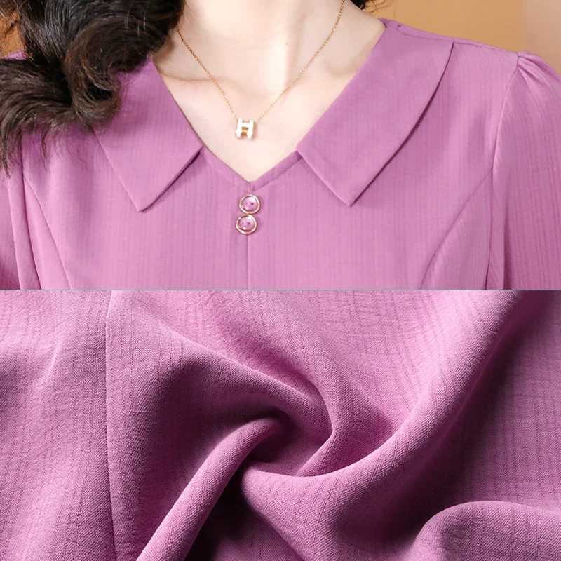 Doll Collar Shirt Female Big Size Spring and Summer Fashion Commuter Chic and Elegant Versatile Waist Casual Chiffon Blouse N859