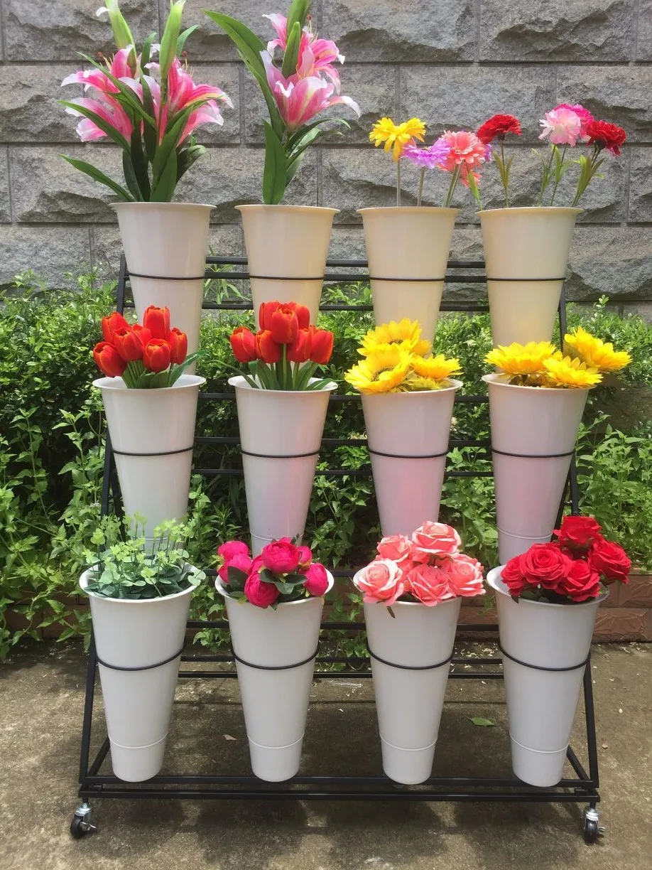 

Flower display stand multi-layer shop flower stand wrought iron flower bucket High Quality