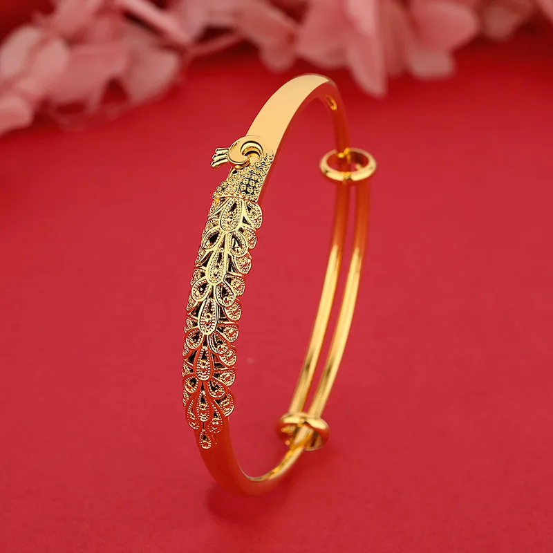 

AU999 24K Gold Phoenix - Peacock Bangle | Hollow interwoven birds, diamond - set feathers, dazzling