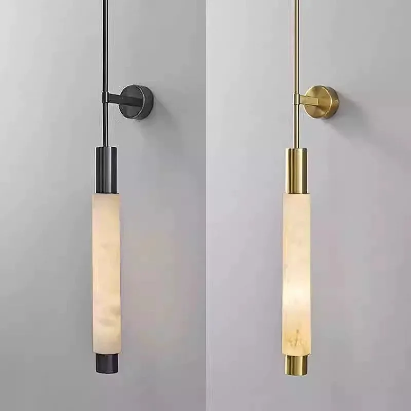 Nordic light luxury marble long wall lamp modern new Chinese villa duplex building living room TV background wall long pole lamp