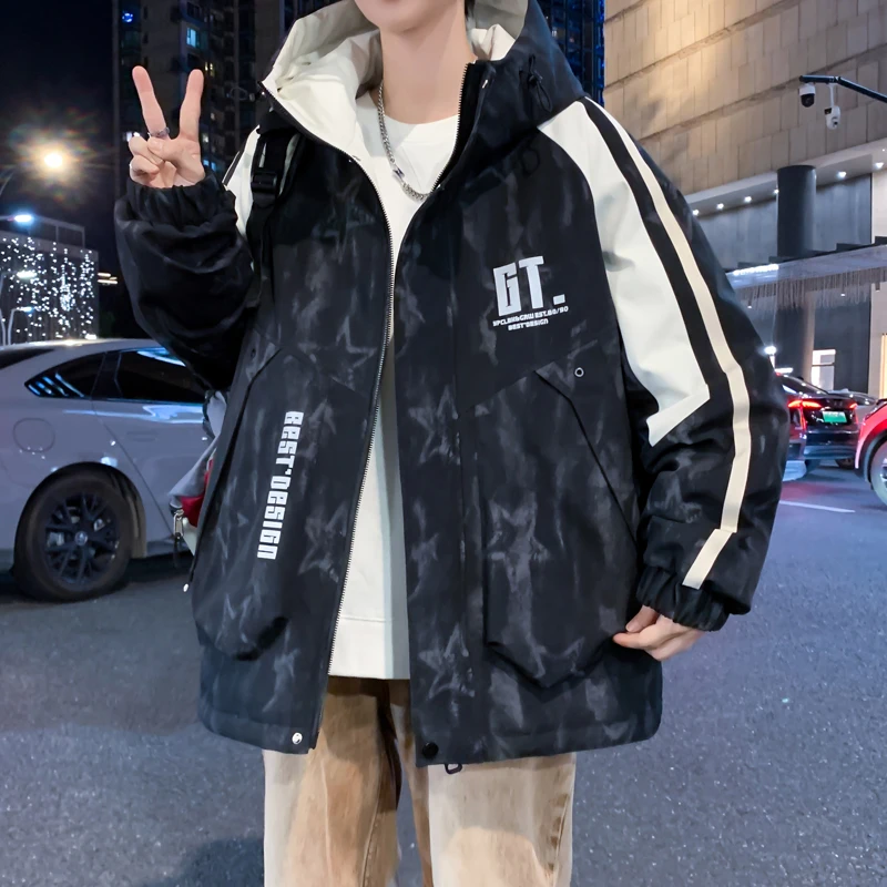 

Мужская куртка с капюшоном на молнии, весенне-осенняя, с длинными рукавами, повседневная, модная, ветрозащитная, из полиэстера, молодежная, популярная модель