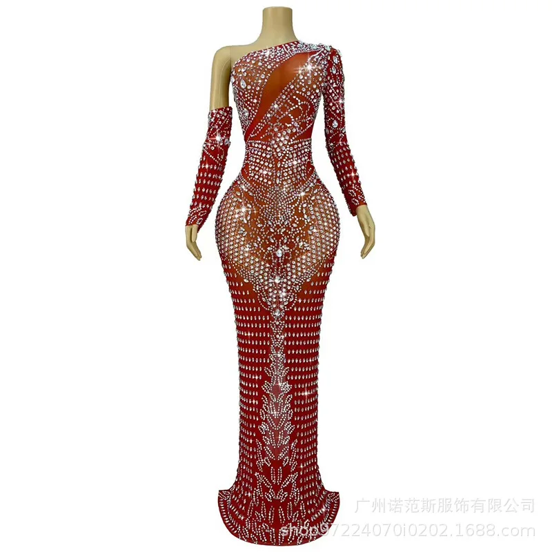 Mode One-shoulder Temperament Taille Jurk Matcha Groen Resort Wind Strand Rok Jaarvergadering Gastheer Jurk Ballkleid Luxuskleid