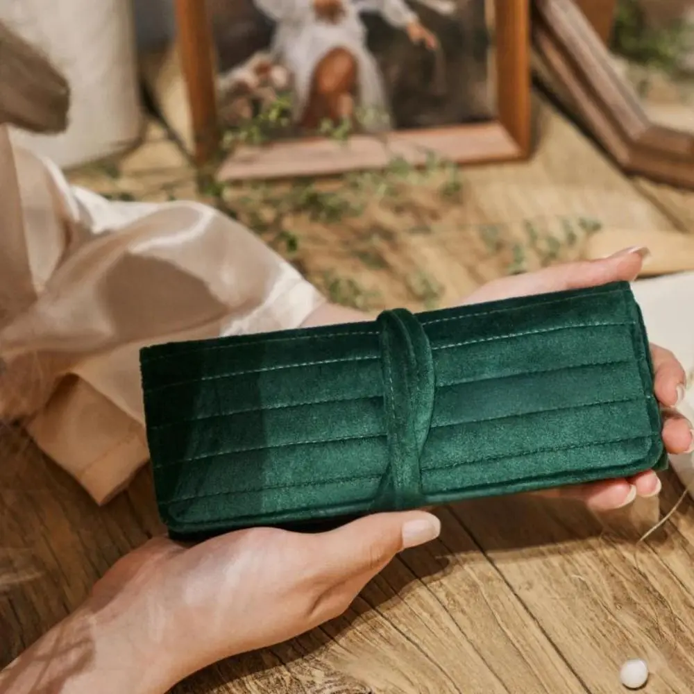 Practical Velvet Travel Jewelry Bag with Buckle Portable Rings Necklaces Earrings Organizer Foldable Storage Display Pouch