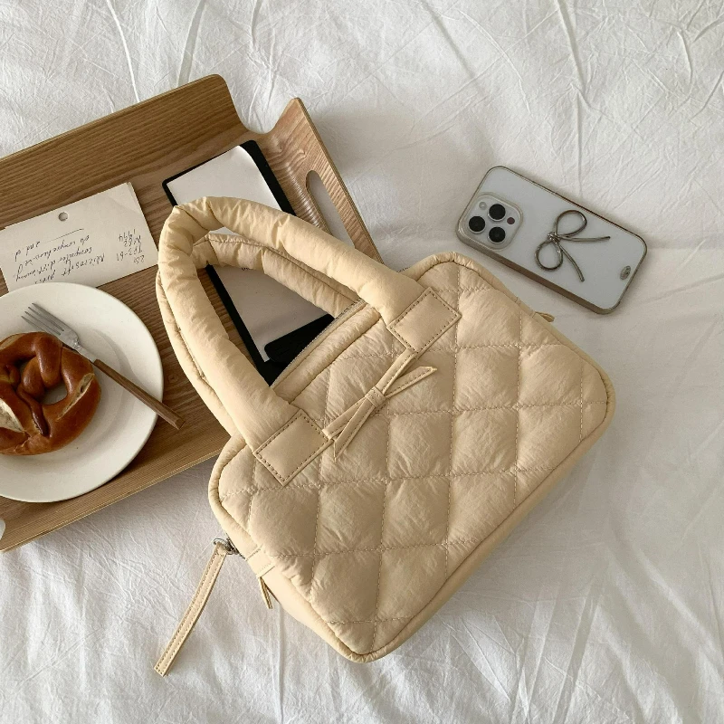 

Корейский стиль, дорожная сумка с верхней ручкой, женская стеганая сумка на плечо с квадратным бантом, удобная и универсальная текстурная мини-сумка