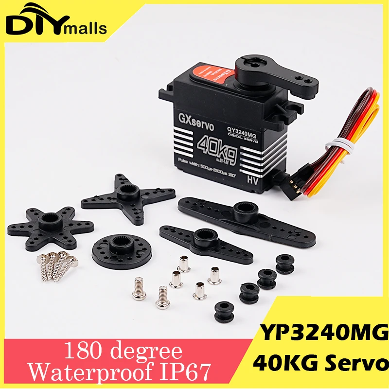 

YP3240MG 40KG Digital Servo IP67 Waterproof High Torque Metal Gear 180/270 Degree for 1:8 1:10 TRX6 Scx10 RC Crawler Car Robot