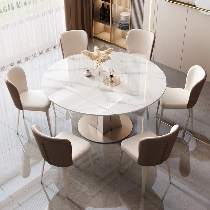 Italian light luxury minimalist high-end rock slab retractable dining table home modern simplicity