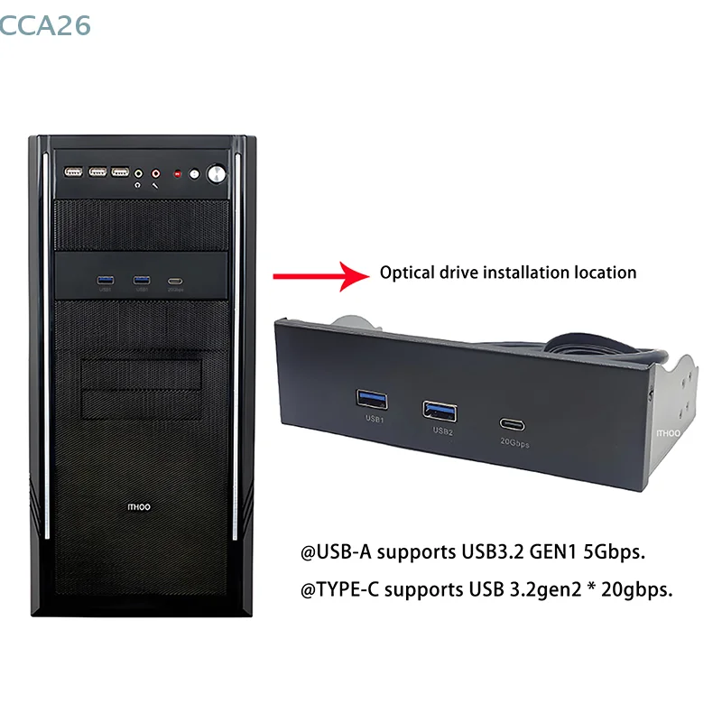 

USB 3.2 Gen 1 Front Panel Hub for Desktop with 2-Ports 5Gbps & 1 Port Type-C High Speed 10/20Gbps