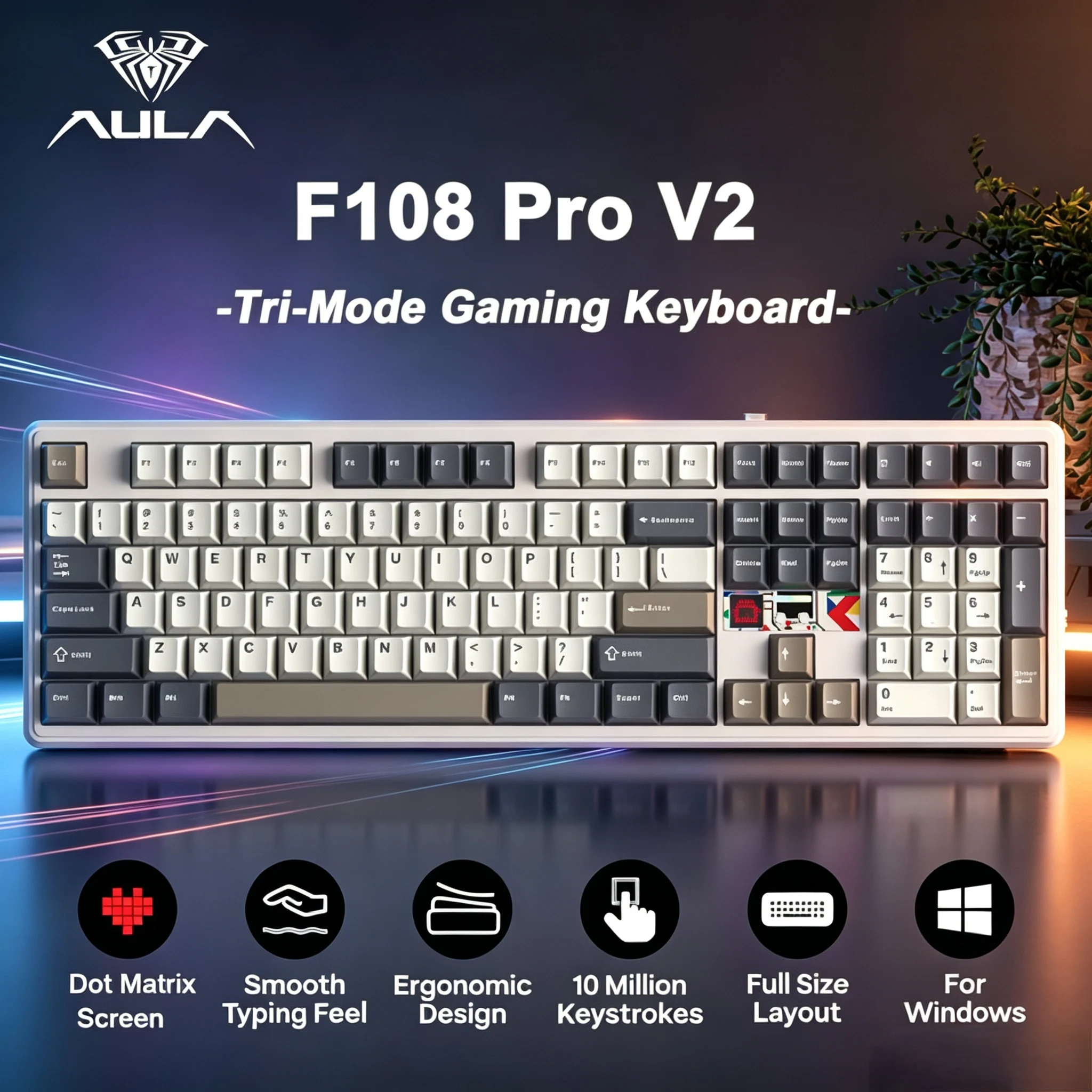 AULA F108Pro V2 Wireless Mechanical Keyboard 100% Layout RGB Backlight Hot-swap Tri-Mode Gaming Keyboard for Esports PC Computer