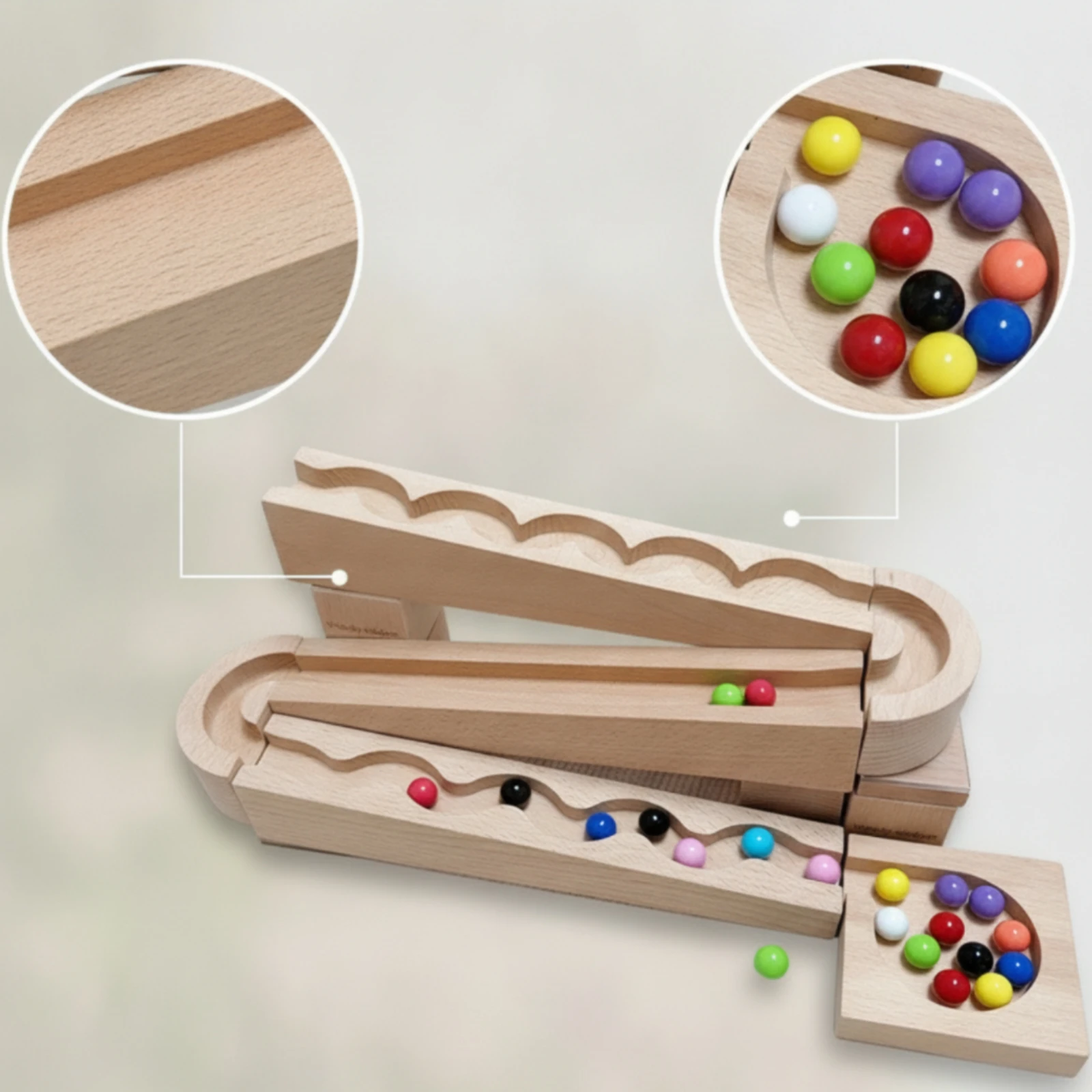 Wooden Ball Track with Blocks Smooth Ball-Track Building Toy Wooden Marble Run with Balls Long-Lasting Marble Maze Colorful