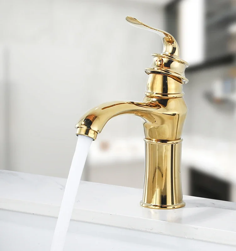 

Retro gold copper copper copper washbasin splash-proof washbasin faucet hot and cold washbasin