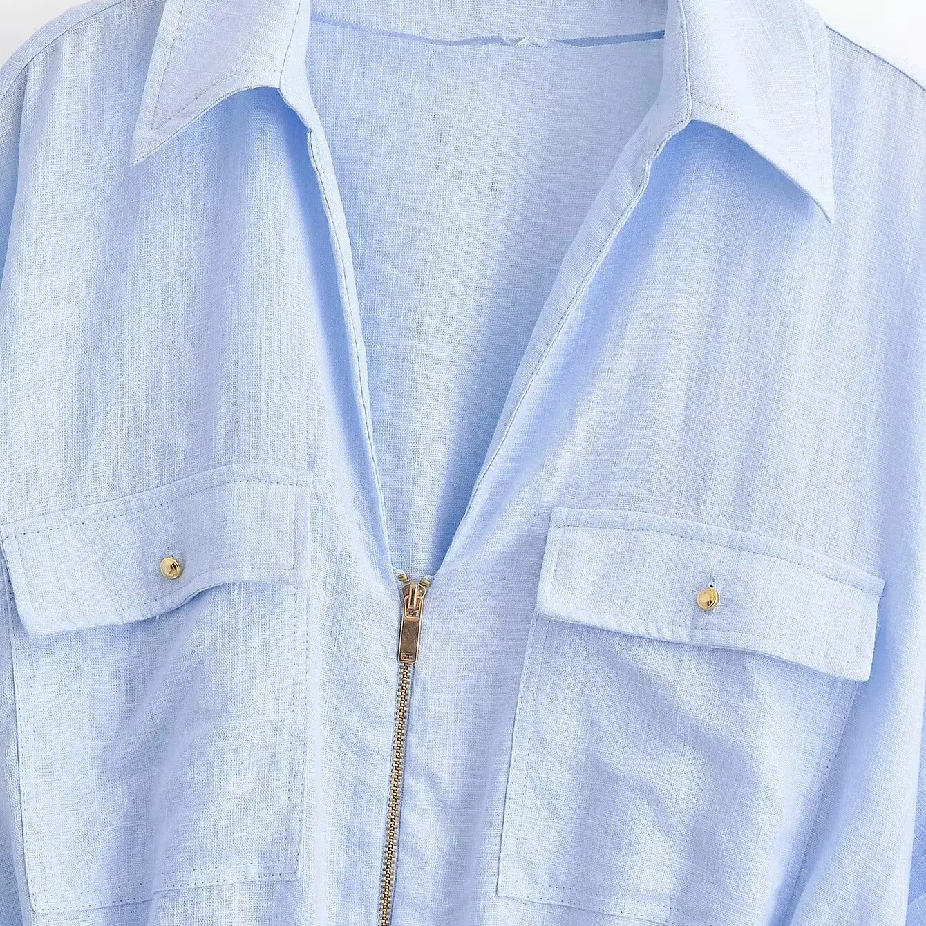 Fashionable V-Neck Shirt And Long Pants Set Women's Spring Season Short Sleeve Button-Up Clothing Long Pants Two-Piece Set