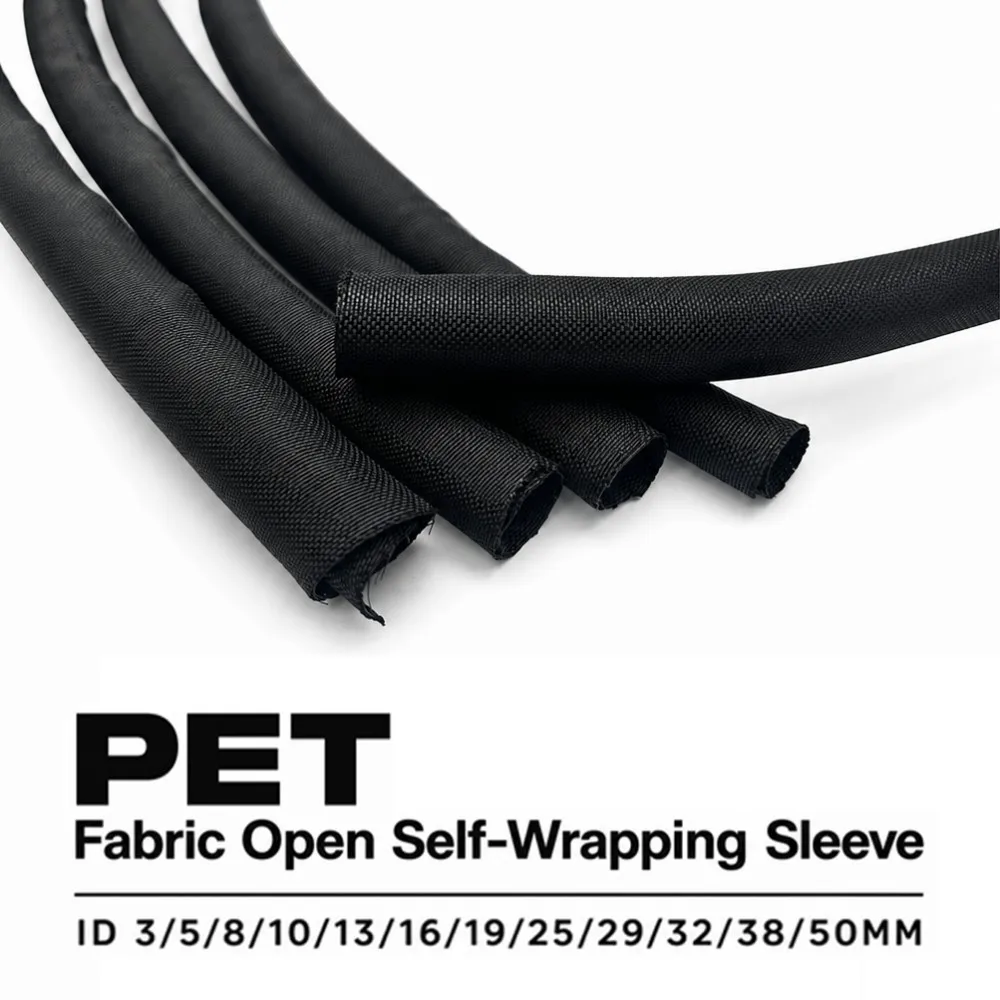 Self-Closed PET Expandable Braided Sleeve ID 3mm-50mm Insulated Wrap Self Closing Sleeved Cable Protection Line Organizer Black