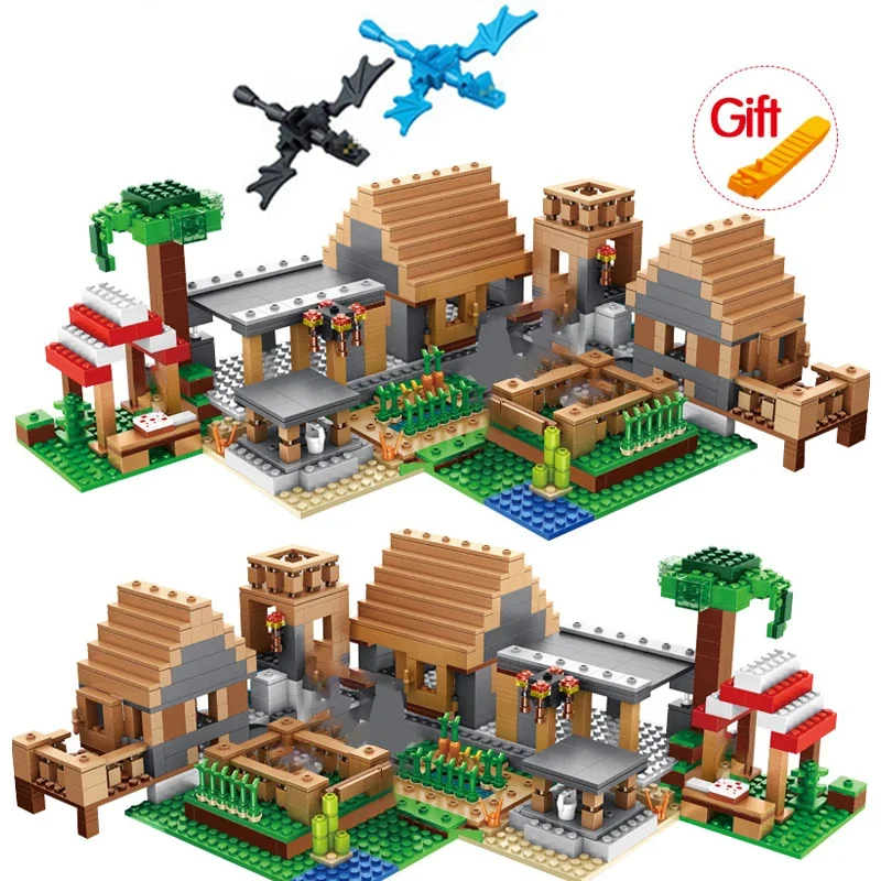 4 In 1 Ocelot Boomhut Minecraftinglys Bouwstenen Sets Met Steve-Actiefiguren Compatibel Mijn Wereldstenen Sets Kinderspeelgoed