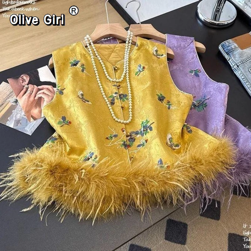 

Winter Vest New Chinese Style Cotton Jacket Women's Top Coat Cotton Vest High-end Furry Women's Clothes