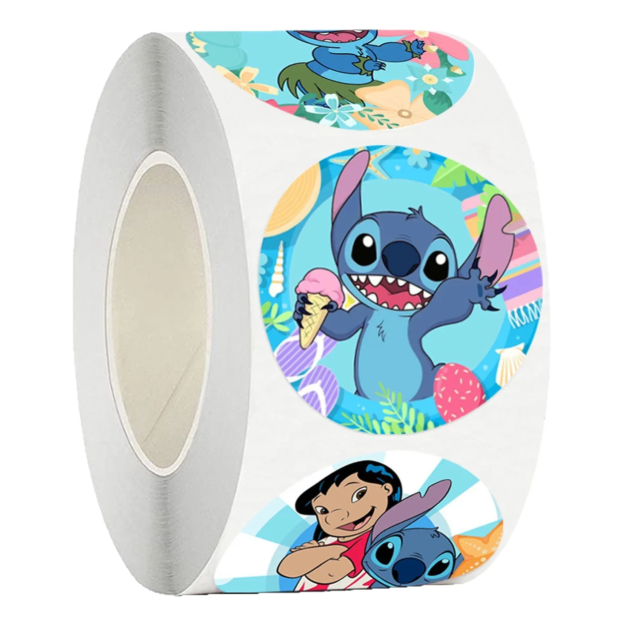 500PCS/Roll Disney Stitch Sealing Graffiti Stickers Cute Cartoon Anime Lilo & Stitch Stickers Round Diy Decor Album Diary Labe
