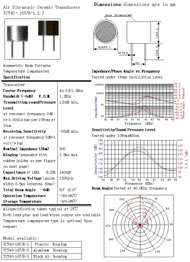 1 5 10 pz 16mm 10mm 40KHZ RT sensori ad ultrasuoni impermeabili integrati sonda ricetrasmettitore integrato TCT40-16