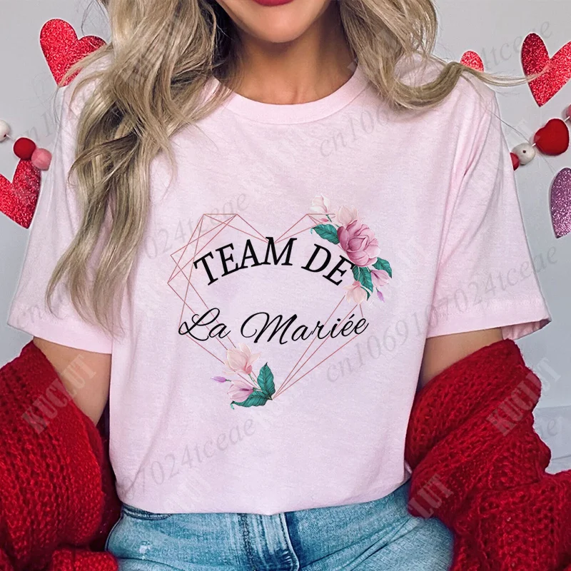Wedding Tops Women Bachelorette Party Blouses Bridesmaid French Team Bride Squad T-shirt Flower Graphic Bridal Shower Aesthetic