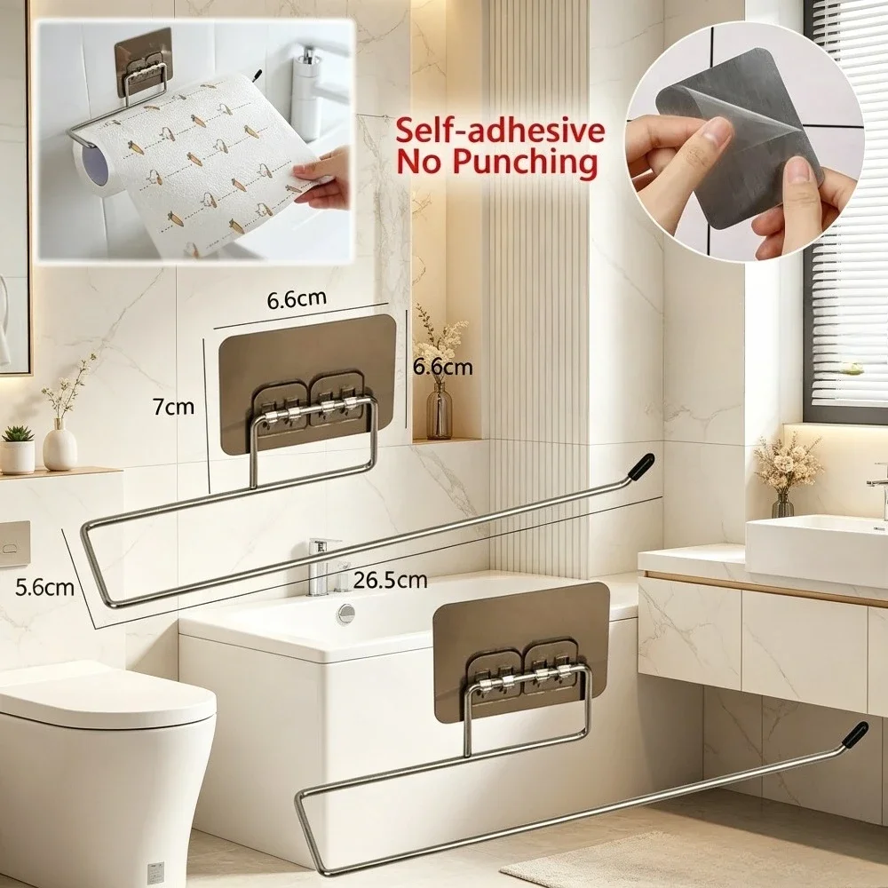 Hot Sell 1Pcs Adhesive Paper Towel Holder No Drill Roll Tissue Dispenser Rack for Kitchen Cabinet Bathroom Napkin Storage Home O