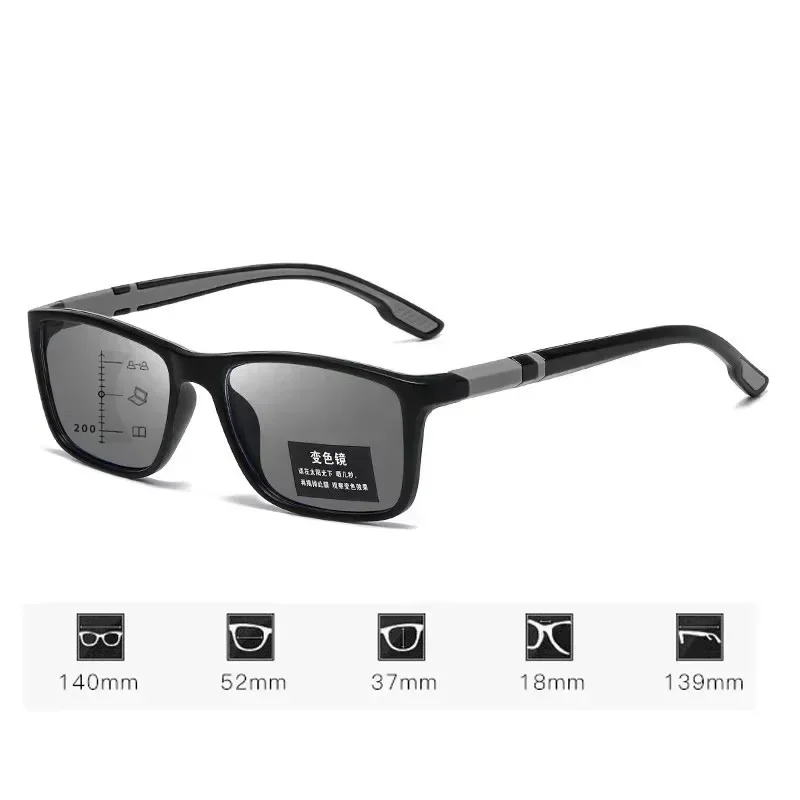 Unisex New Retro Photochromic Multifocal Reading Glasses HD Blue Light Blocking Sports Anti-slip Presbyopia Glasses 1.0 To 4.0