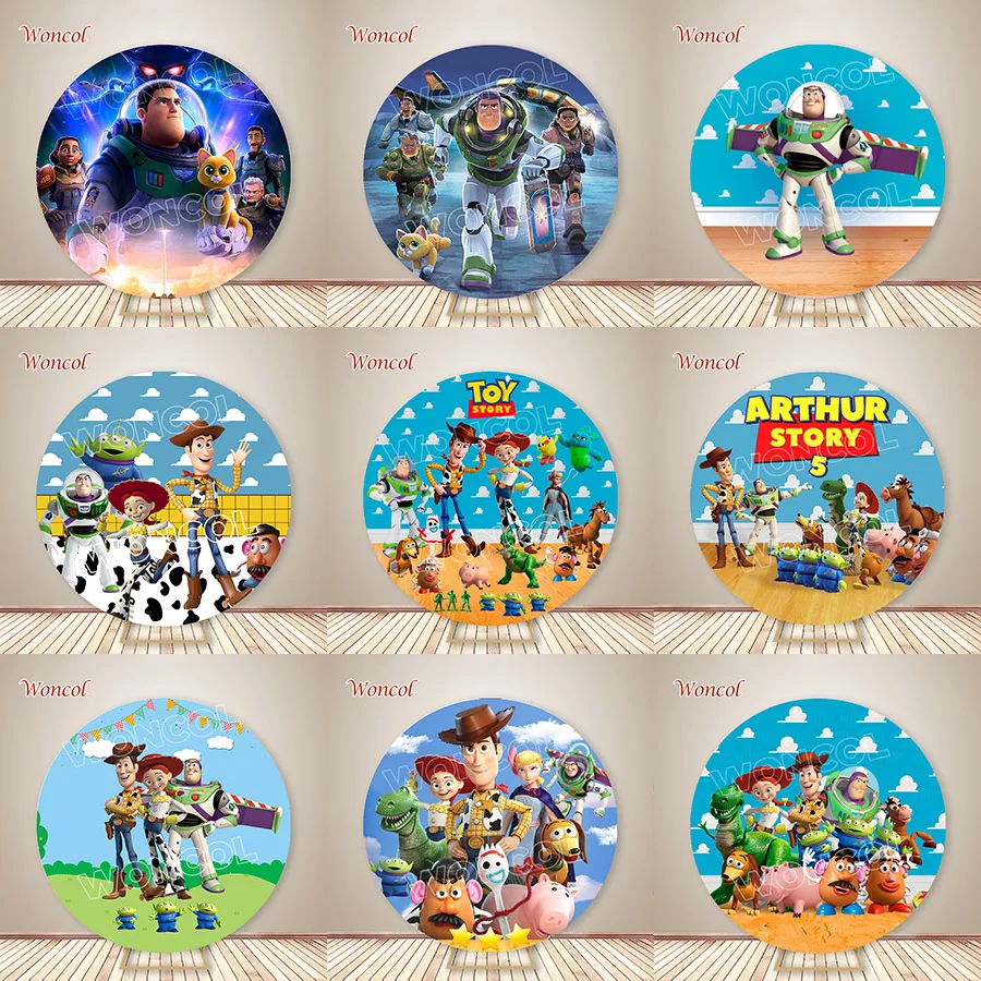 Toy Story Circle Backdrop Woody Jessie Buzz Lightyear Backdrop Custom Mr. Potato Head Mrs. Potato Head Bullseye Round Cover Prop