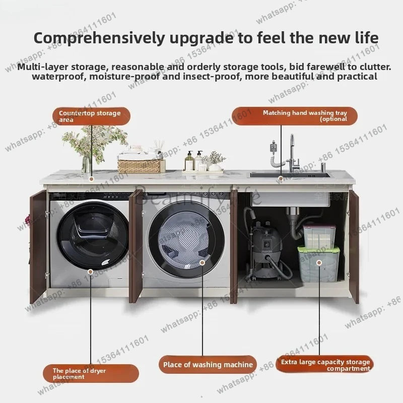 Outdoor Full Aluminum Alloy Rock Board Laundry Cabinet Outdoor Sunscreen Washing Machine Cabinet Sink Washstand Basin