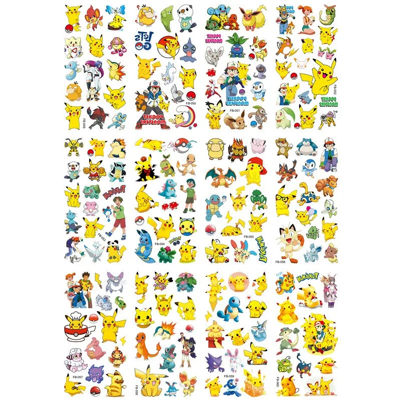 12pcs/bag Pokemon Tattoo Stickers Waterproof Cute Pikachu Sticker Funny Cartoon Kids Girls Christmas Birthday Gift Reward Toy