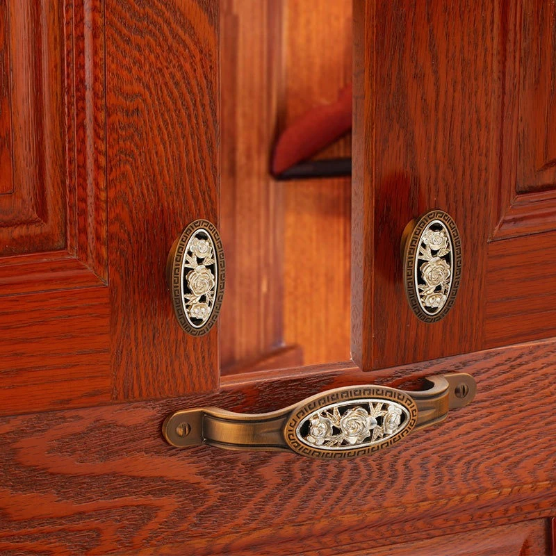 

New Chinese Style Furniture Handles Coffee Handles for Wardrobe and Drawer Ceramic Flower Kitchen Cabinet Drawer Handles