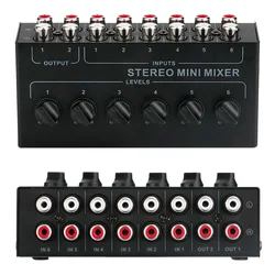 4 6 Channels Passive Stereo Mixer Mini Audio Mixer Portable Sound Mixer RCA Input Ultra Low Noise for Live Studio Recording