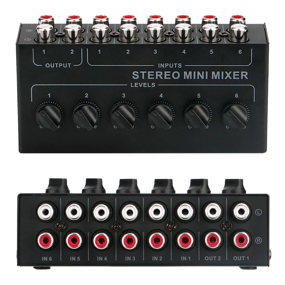 4 6 Channels Passive Stereo Mixer Mini Audio Mixer Portable Sound