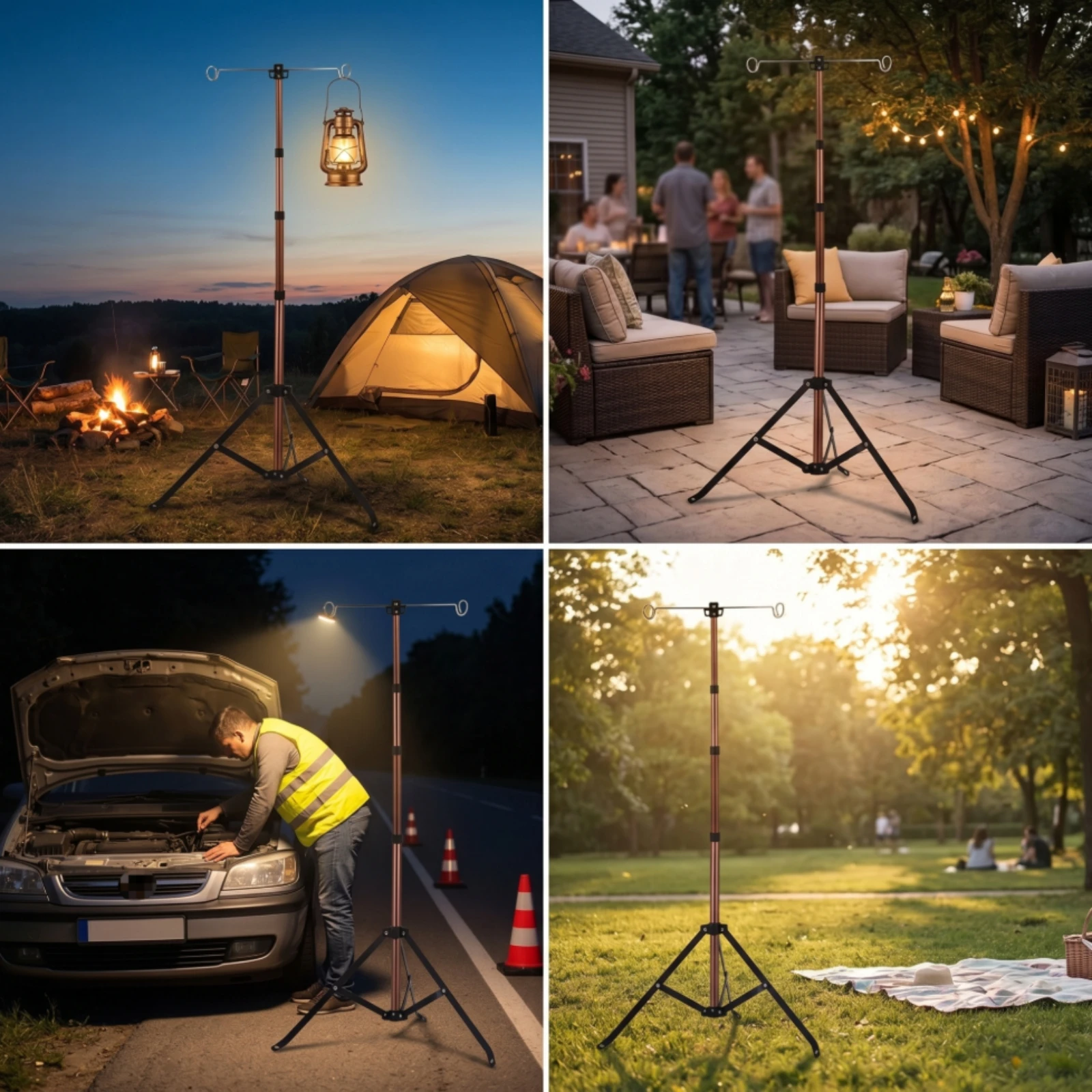 Tripod Stand with Hooks Portable Hanging Lamp Stand Pole Adjustable Hardware Lightweight for Campers, Camping - view 6