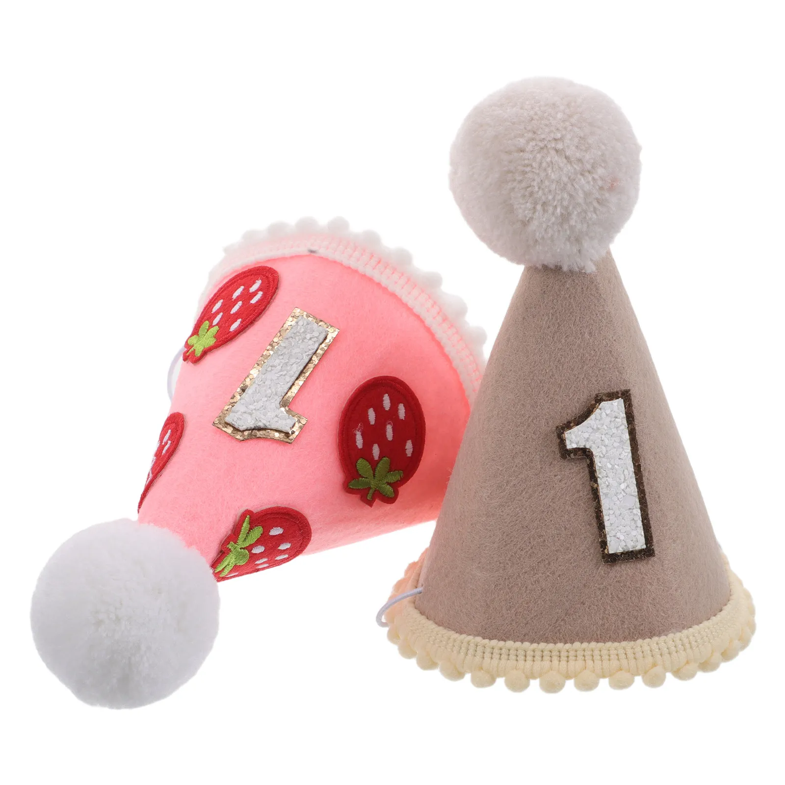 

2Pcs Baby Crown Hat Felt Birthday Party Headpiece Girls Toddler Decorative Photo Prop First Birthday Celebration Hat