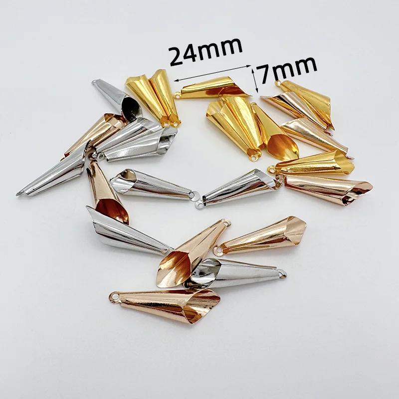 New 24*7mm 50pcs/bag Handmade Iron Rolled Edge Horn Pendant Charm Tassel Hat DIY Earrings Hair Jewelry Accessories