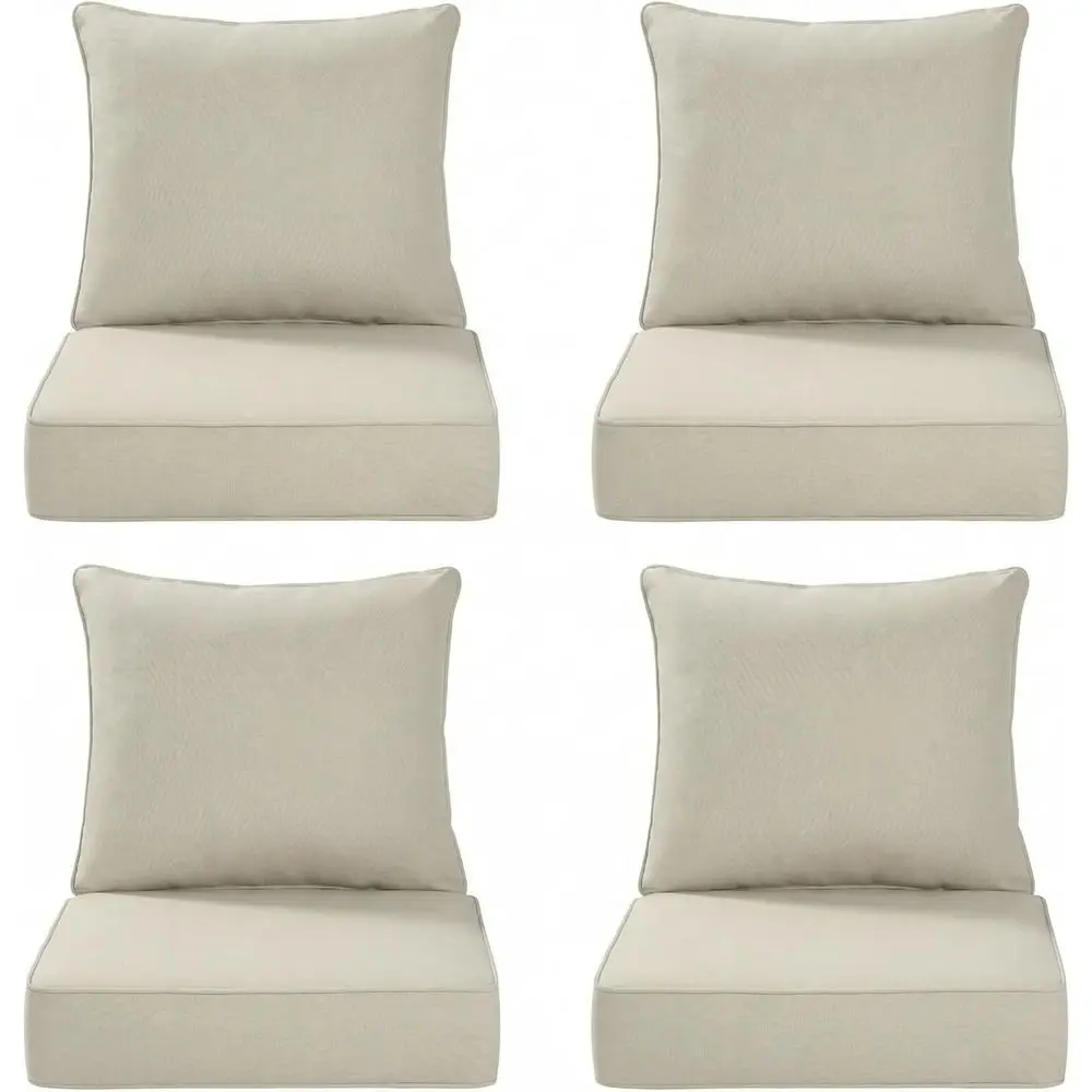 

24x24x6 Inch Thick Seat Cushion Set for Outdoor Patio Chairs, Removable Beige Covers with Ties and Handle