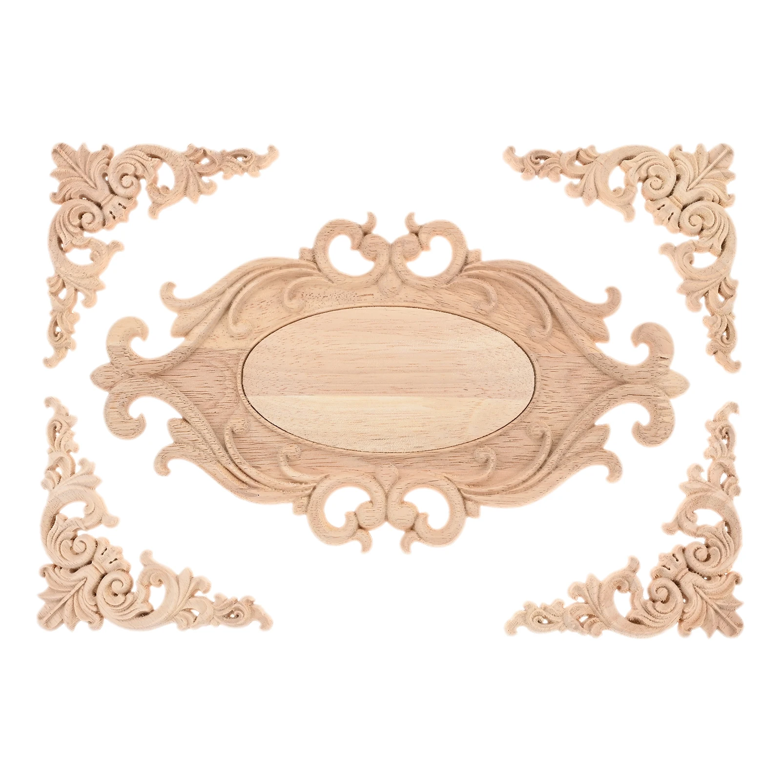 5pcs/set Wooden Applique Cut-out Branch Corner Solid Wood Onlays 10-26cm Vintage Furniture Ornament Decor Door Windows Cabinet