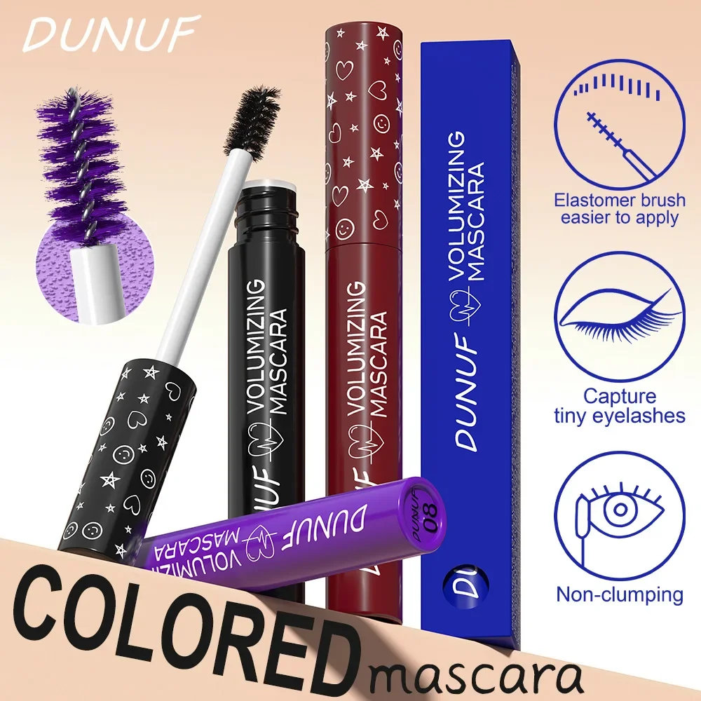 Dunuf rímel volumizador à prova d'água, rímel colorido de longa duração, ondulação, alongar, secagem rápida, sem aglomeração