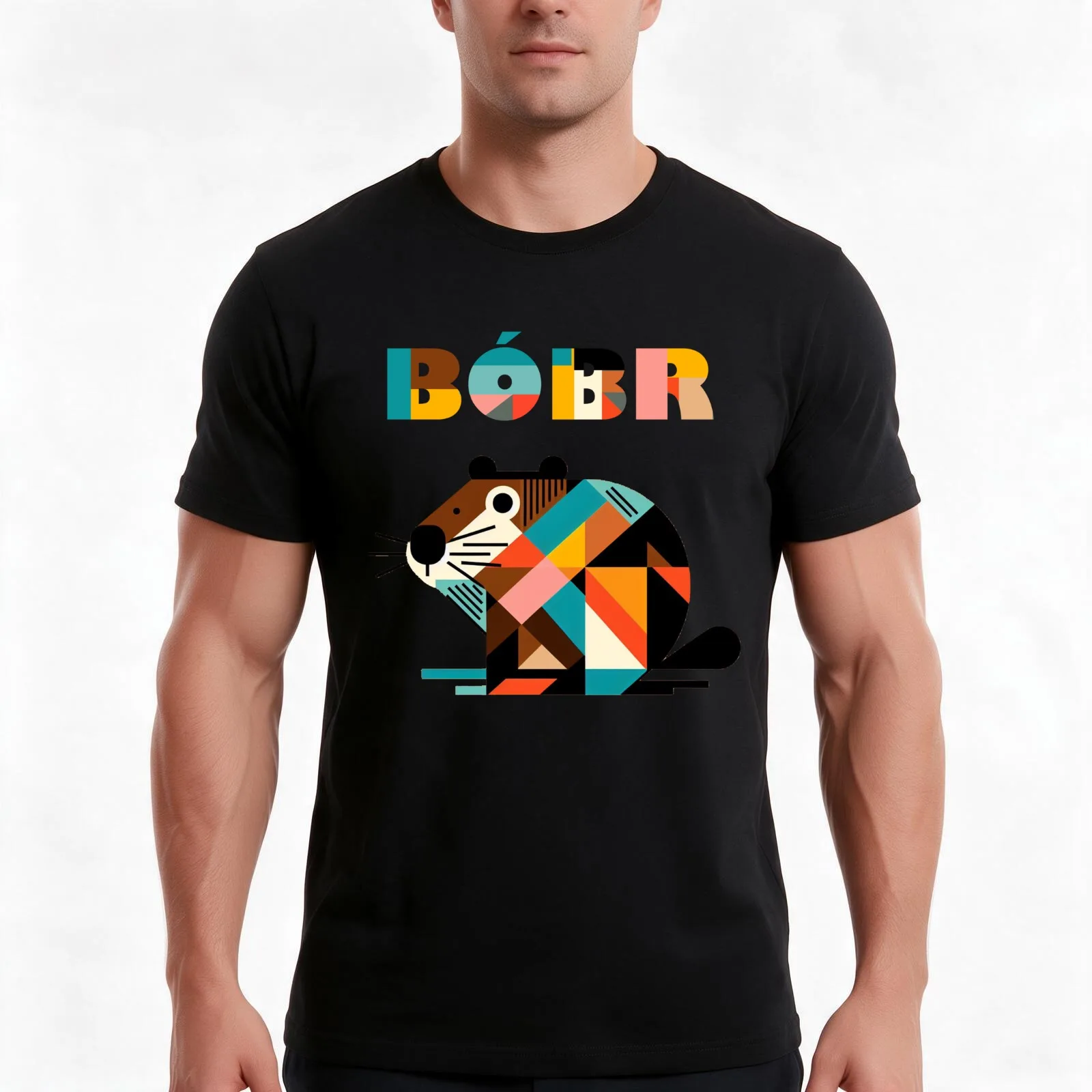 Geometrical Cubism Bóbr - Bober, Bóbr, Beaver, Boberek T-Shirt, Summer Casual Cotton Tee, Oversized Streetwear Tops, 100% Cotton