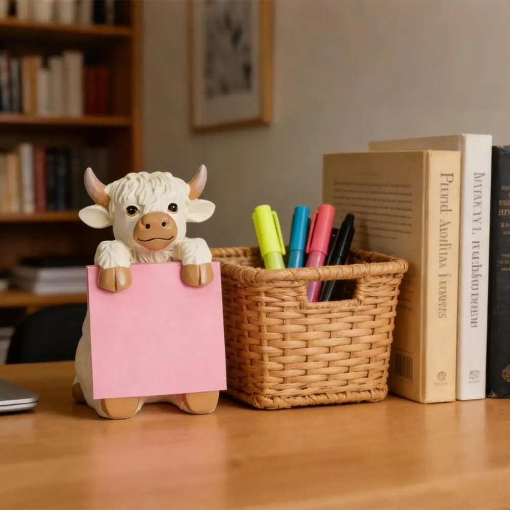 Highland Cow Pop-up Sticky Note Dispenser 100 Sheets 3x3 Inches Note Dispenser Study Accordion-style Desktop Organizer