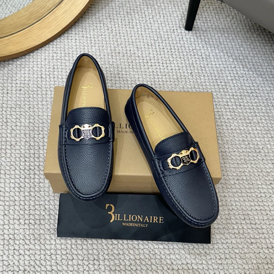 BILLIONAIRE Men Shoes Lychee Patterned Calf Leather High-Quality outdoors European big size 38-46 Metal Old Money Newly rich