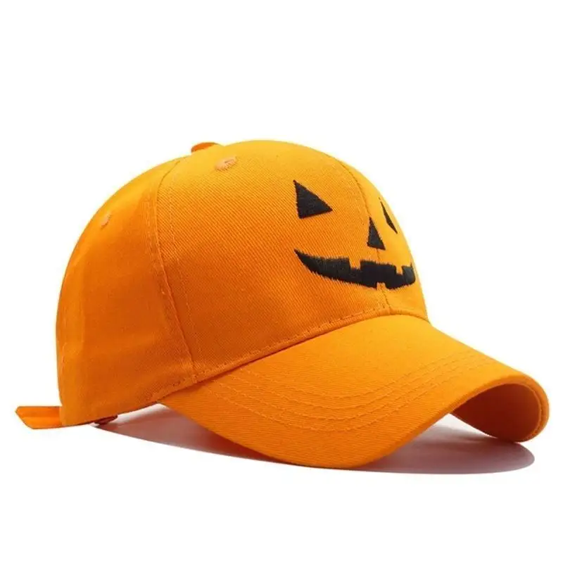 

652F Festival Pumpkin Faced Baseball Hat for Adult Kids Winter Autumn Hat Embroidered Pumpkin Faced Hat Halloween Props Caps