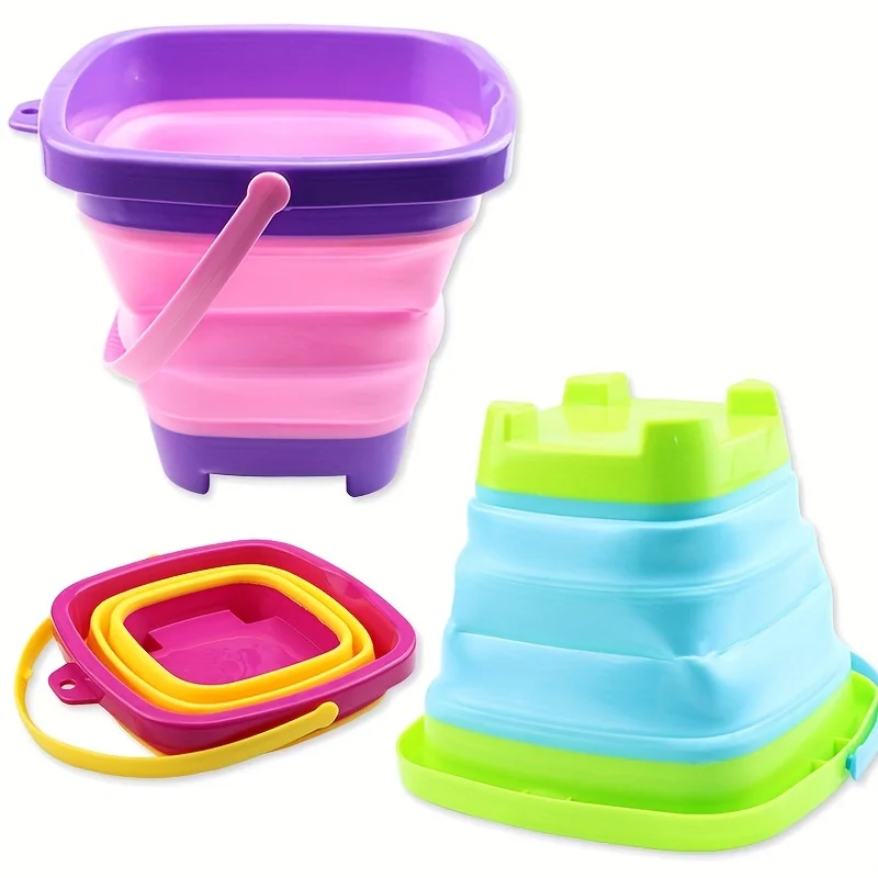 Foldable Beach Bucket Silicone Collapsible Toy Buckets for Kids for Summer Activities Camping Gear Travel Beach Sand Toys