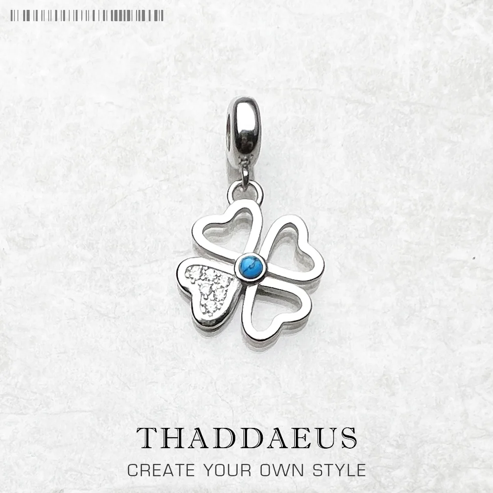 925 Sterling Silver Blue Stone Fashion Four-Leaf Clover Pendant Charm Lucky Jewelry New Girls Women