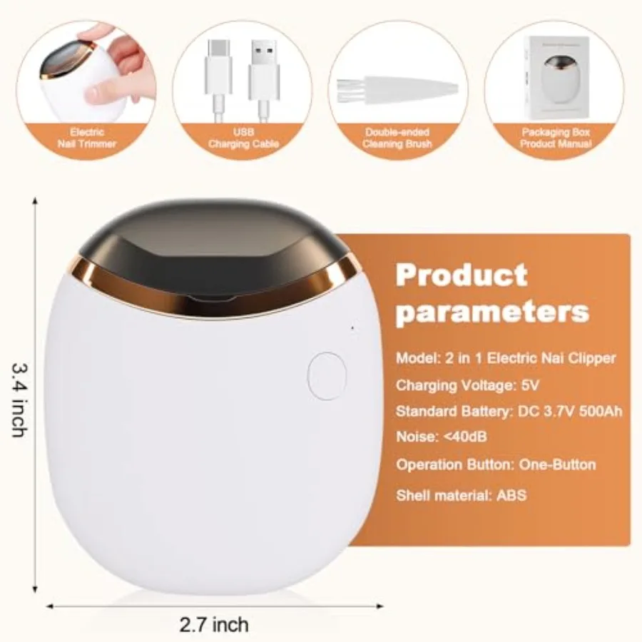 เครื่องตัดเล็บไฟฟ้า เครื่องตัดเล็บอัตโนมัติ ปรับความเร็วได้ 2 ระดับ พร้อมดีไซน์ชาร์จ USB สำหรับการตัดแต่งเล็บอย่างปลอดภัย