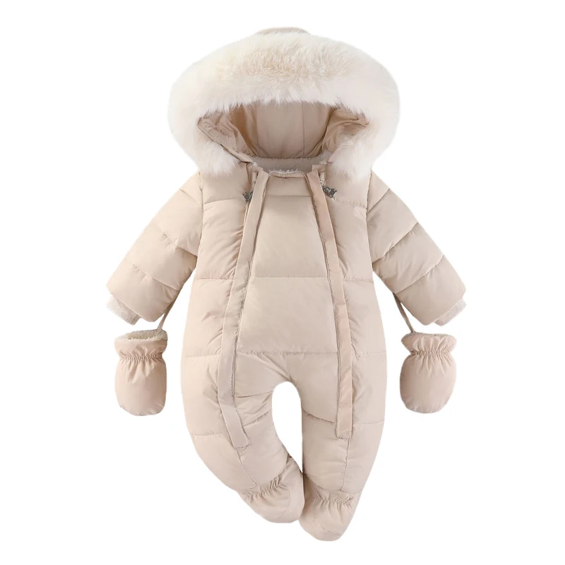 Winter Newborn Baby Romper With Gloves Warm Baby Girl Clothes Thicken Plus Velvet Baby Jumpsuit Hooded Infant Clothing 0-18M