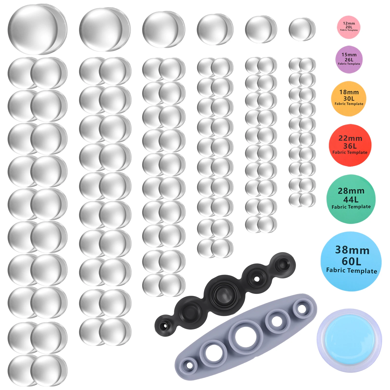 100/120 juegos de botones de cubierta con herramientas, botones de tamaño para cubrir, botones de cubierta automática, botones de cubierta de tela DIY, manualidades DIY