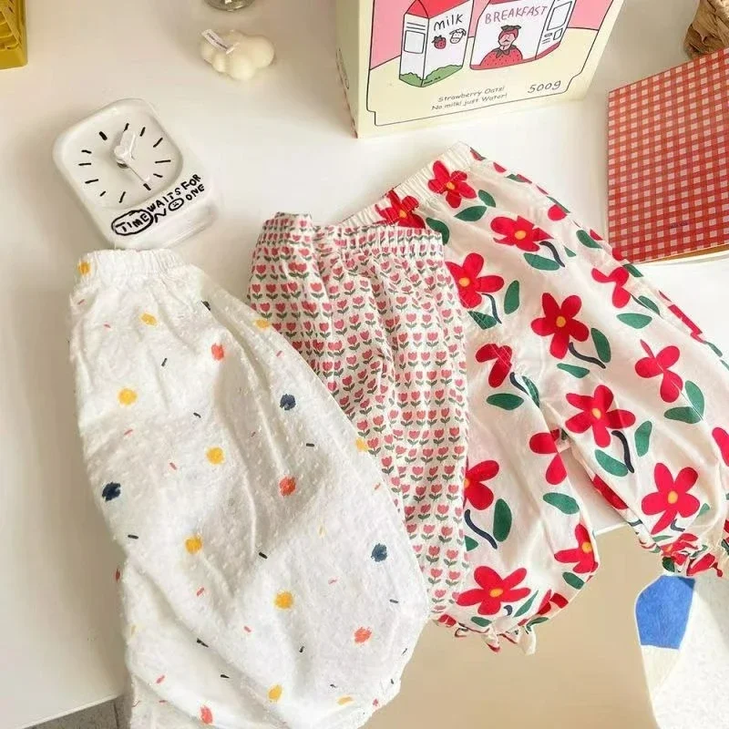 

Girls' Vacation Sunscreen Pant Retro Floral Summer Versatile Anti Mosquito Pants Printed Medium High Waist