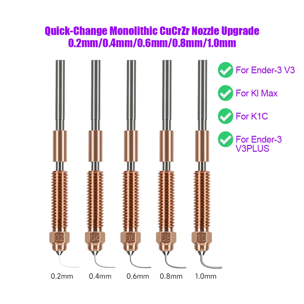 For Creality K1 Max Nozzle K1C Nozzle All-in-one Hardened Steel Titanium High Flow Upgraded 0.4mm 0.2 0.6 0.8 Quick-Swap Nozzle