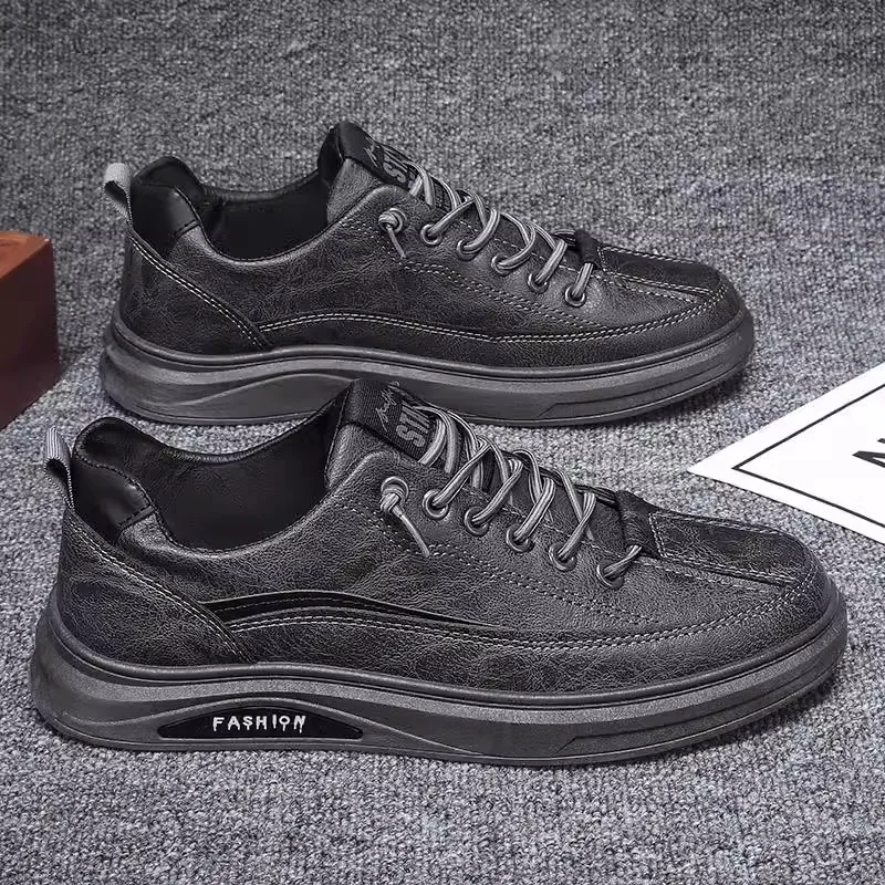 Sapatos masculinos antiderrapantes à prova dwaterproof água esportes tênis novo estilo de sapatos de couro para homens preto proteção do trabalho sapatos de couro masculino